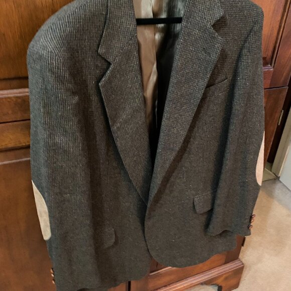 Stuart Hughes Men’s Blazer Sport Coat 44L Brown Houndstooth Elbow Patch Wool - Picture 13 of 16